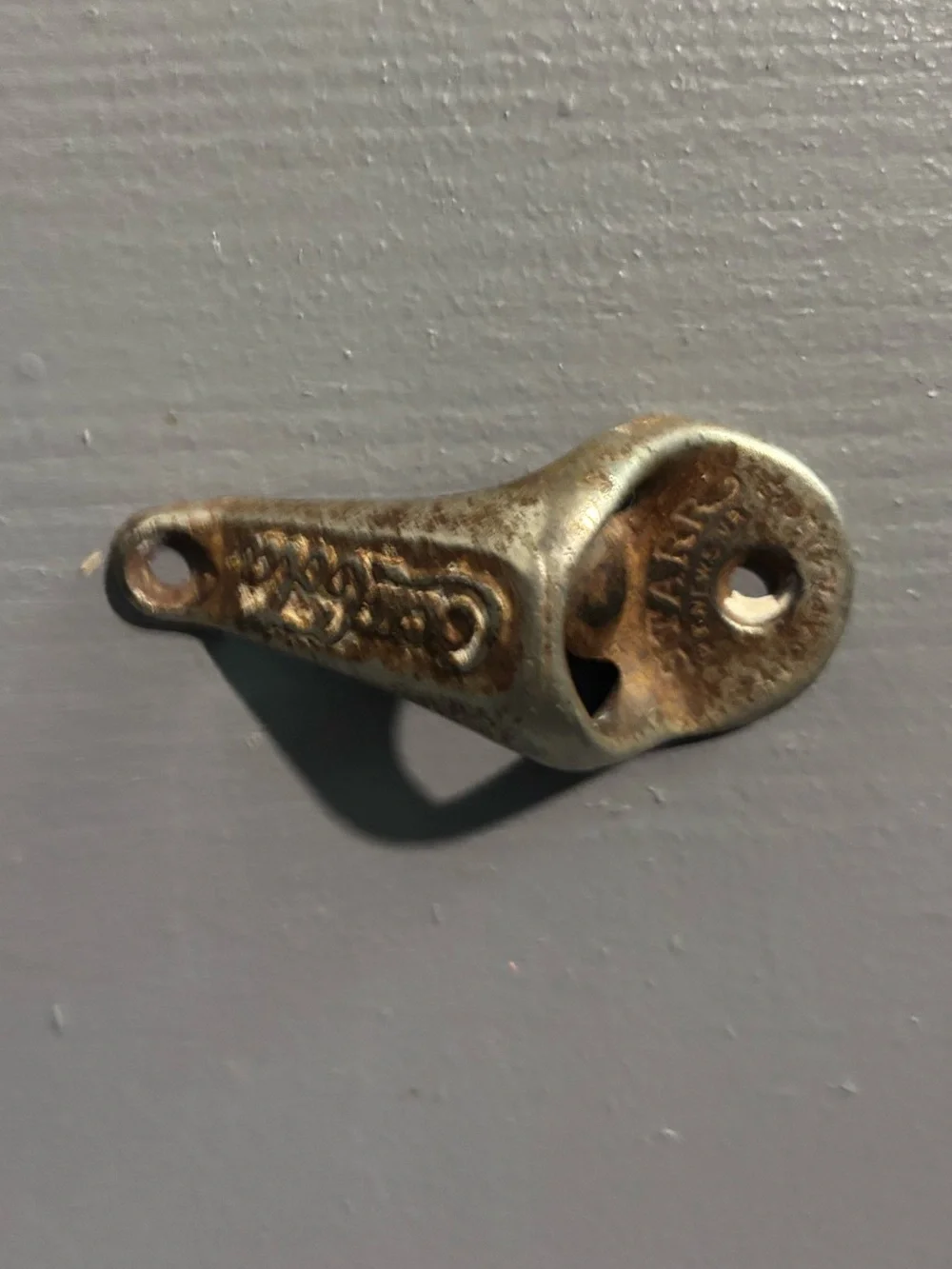 Vintage-Style Wall-Mount Bottle Opener in Aged Silver-Brown